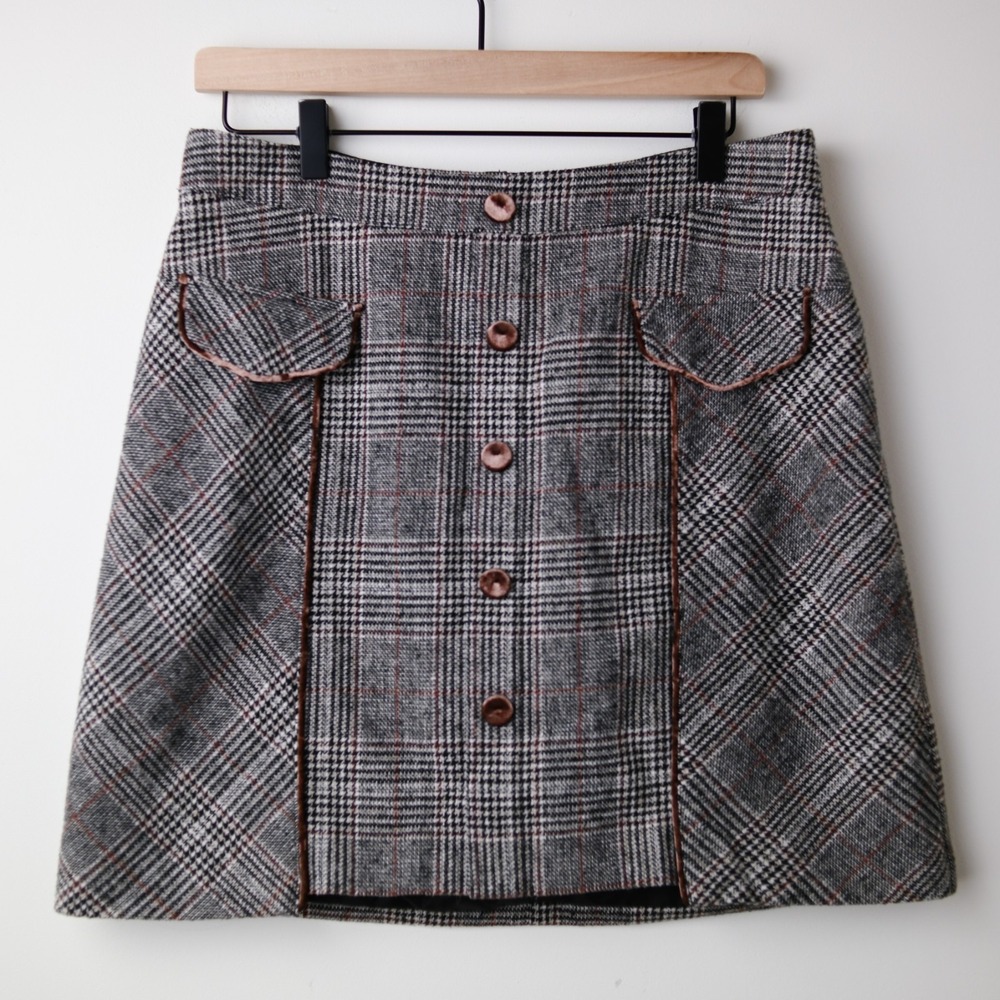 Bagatelle Collection Plaid Skirt M‎ Brown Dark Academia Y2K Preppy Houndstooth